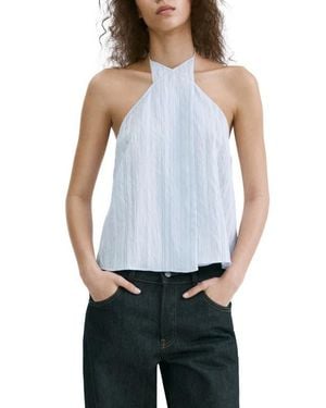 Mango Stripe Crossover Halter Top - Blue