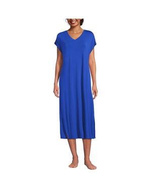 Lands' End Short Sleeve Cooling Midi Nightgown - Blue