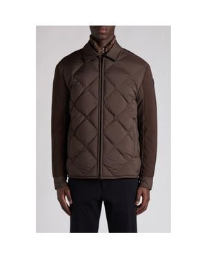 Moncler Aiguille Mixed Media Down Shirt Jacket - Brown