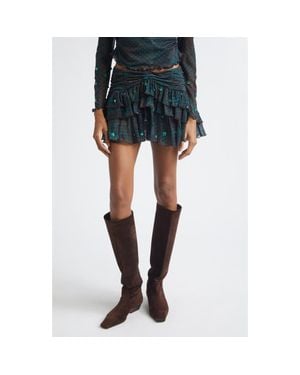 Siedres Kaia Check Tiered Chiffon Miniskirt - Blue