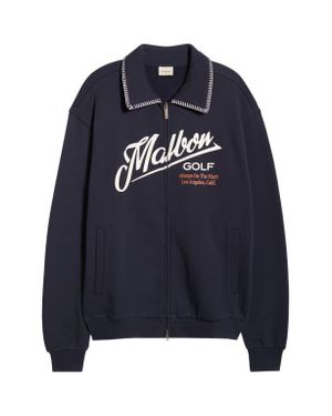 Malbon Golf Maxwell Logo Zip-Up Cotton Sweatshirt - Blue