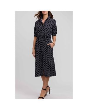 Foxcroft Esther Belted Geo Print Cotton Shirtdress - Blue