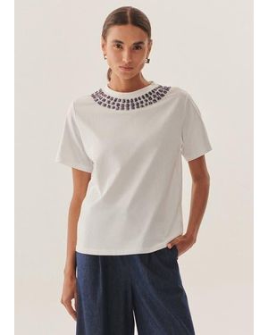 Exquise Adriana Crystal-Embellished Cotton Tee - White