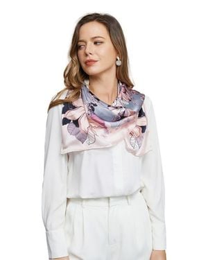 SILKSILKY Floral Print Silk Scarf - White