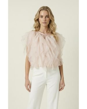 Modenaire Sheer Ruffled Tulle Blouse - Natural
