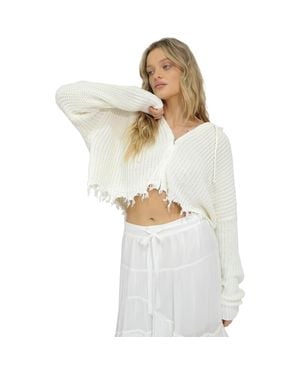 Belle & Bloom Another Love Fringe Zip Knit - White