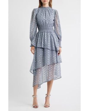 Lipsy Metallic Long Sleeve Midi Dress - Gray