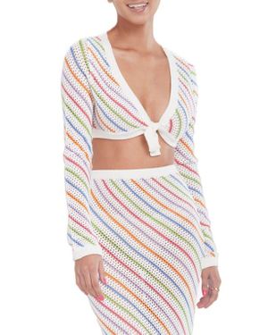 CAPITTANA Bruna Stripe Crochet Crop Cover-Up Sweater - White