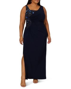Adrianna Papell Beaded Asymmetric Evening Gown - Blue
