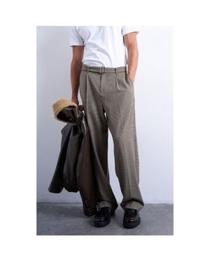 TOPMAN Belted Houndstooth Pants - Gray