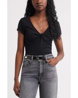 Treasure & Bond Twist Front V-Neck Knit Top - Black