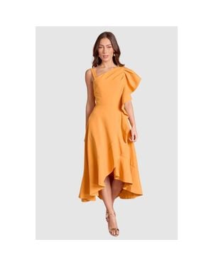 Coast One Shoulder Crepe Ruffle Midi Dress - Orange