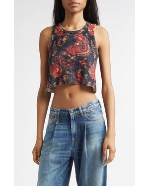 R13 Floral Paisley Sweater Tank - Blue