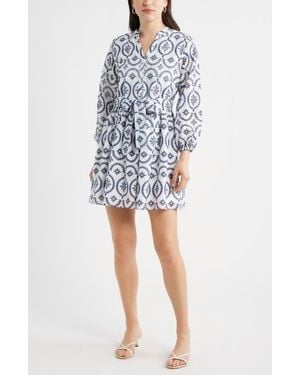 Caslon Embroidered Eyelet Lace Dress - Blue