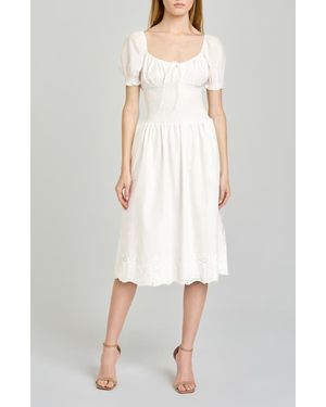 Wayf X Hannah Lovey Porter Dahlia Eyelet Detail Cotton Dress - White