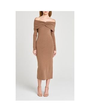 Wayf Alice Off The Shoulder Long Sleeve Knit Dress - Natural