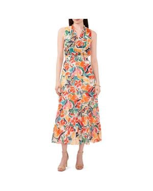 Chaus Floral Tie Neck Maxi Dress - White