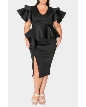 L I V D Kira Neoprene Peplum Dress - Black