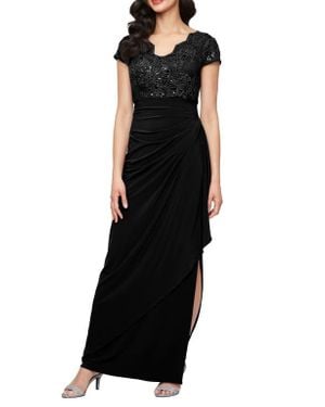 Alex Evenings Sequin Embroidered Ruched Gown - Black