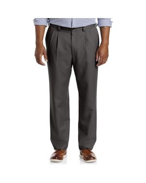 Oak Hill by DXL Waist-Relaxer Pleated Microfiber Pants - Gray