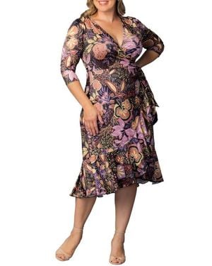Kiyonna Flirty Flounce Wrap Dress - Multicolor