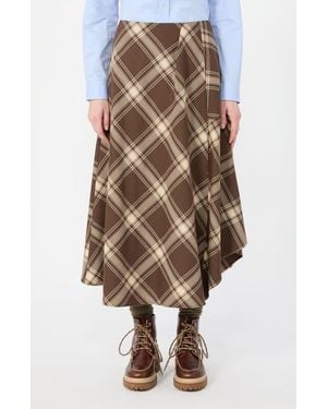 Weekend by Maxmara Plaid Wool Blend Midi Skirt - Brown