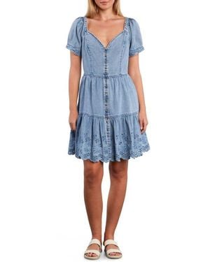 Wash Lab Denim Ruby Eyelet Tiered Denim Midi Dress - Blue