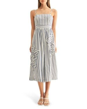 Adelyn Rae Emillia Stripe Floral Appliqué Cotton Midi Sundress - Multicolor