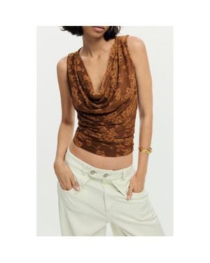 Desigual Cowl Neck Sleeveless Top - Brown