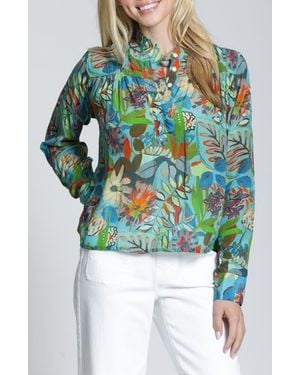 Apny Floral Ruffle Placket Top - Green