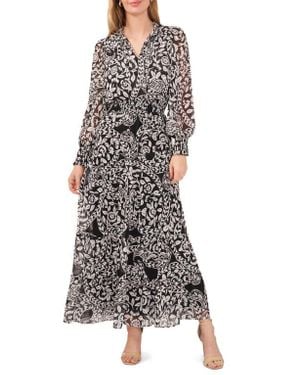 Chaus Smocked Waist Long Sleeve Tiered Midi Dress - White