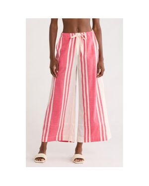 lemlem Desta Cotton Wide-Leg Cover-Up Pants - Red