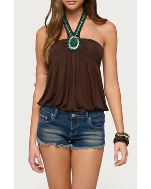 Edikted Polie Beaded Bubble Halter Top - Blue