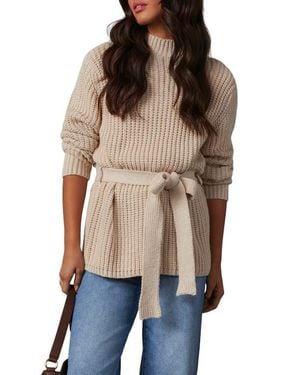 Vici Collection Wixson Rib Belted Mock Neck Sweater - Natural