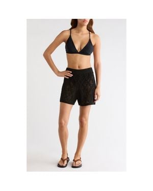 Elan Openwork Knit Cover-Up Shorts - Black