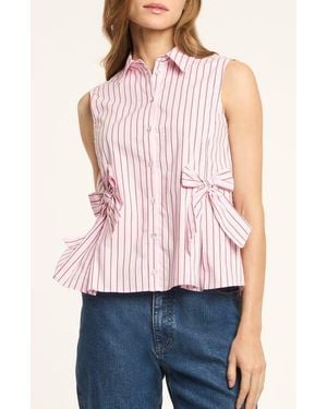 Cinq À Sept Jillian Stripe Bow Embellished Peplum Top - Pink
