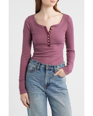 Lucky Brand Lace Trim Henley - Red