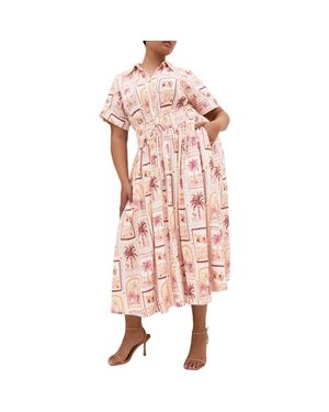 City Chic Lana Postcard Print Maxi Shirtdress - Pink