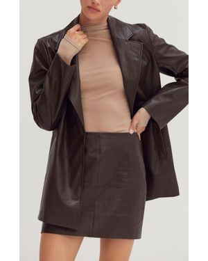 Crescent Faux Leather Oversized Blazer - Black