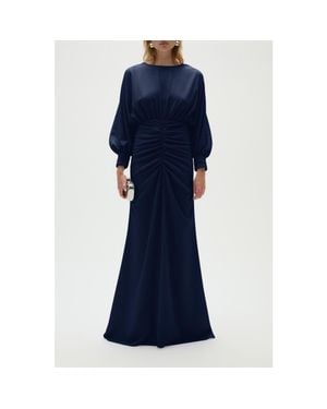 Amsale Pebble Crepe Gathered Gown - Blue