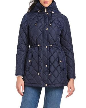 Kate Spade Water Resistant Hooded Quilted Jacket - Blue