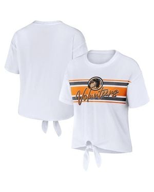 WEAR by Erin Andrews Tennessee Volunteers Striped Front Knot Cropped T-Shirt - White