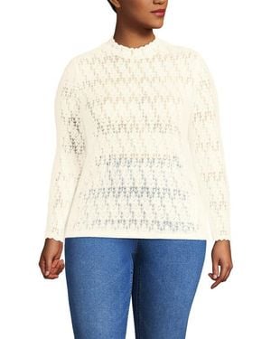 Lands' End Plus Size Long Sleeve Brushed Lace Mock Neck Top - White