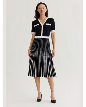 Misook Fit & Flare Two-Tone Soft Knit Midi Dress - Black