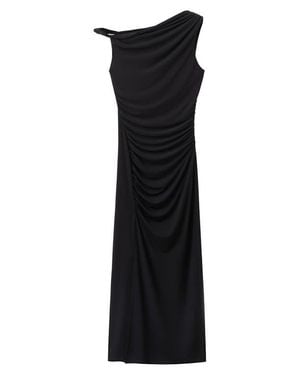 Mango Tory Ruched One-Shoulder Midi Dress - Black