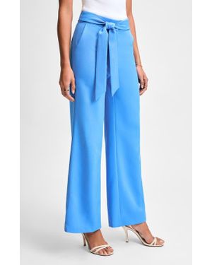 Isaac Mizrahi New York Cady Wide Leg Pants With Tie Waist - Blue