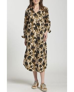 Apny Floral Print Long Sleeve Shirtdress - White