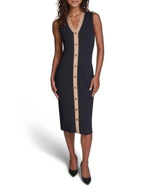 KARL LAGERFELD Sleeveless Rib Midi Sweater Dress - Black