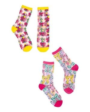 Sock Candy Petals & Preserves Metallic Sheer Crew Socks - White