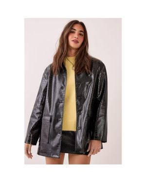 Nasty Gal Croc Vinyl Faux Leather Clean Jacket - Gray